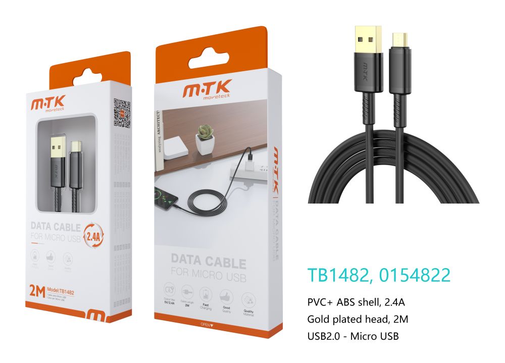 TB1482 NE Luxury Cable de datos Luc  para Micro USB , 5V/2.4A, 2M, Negro