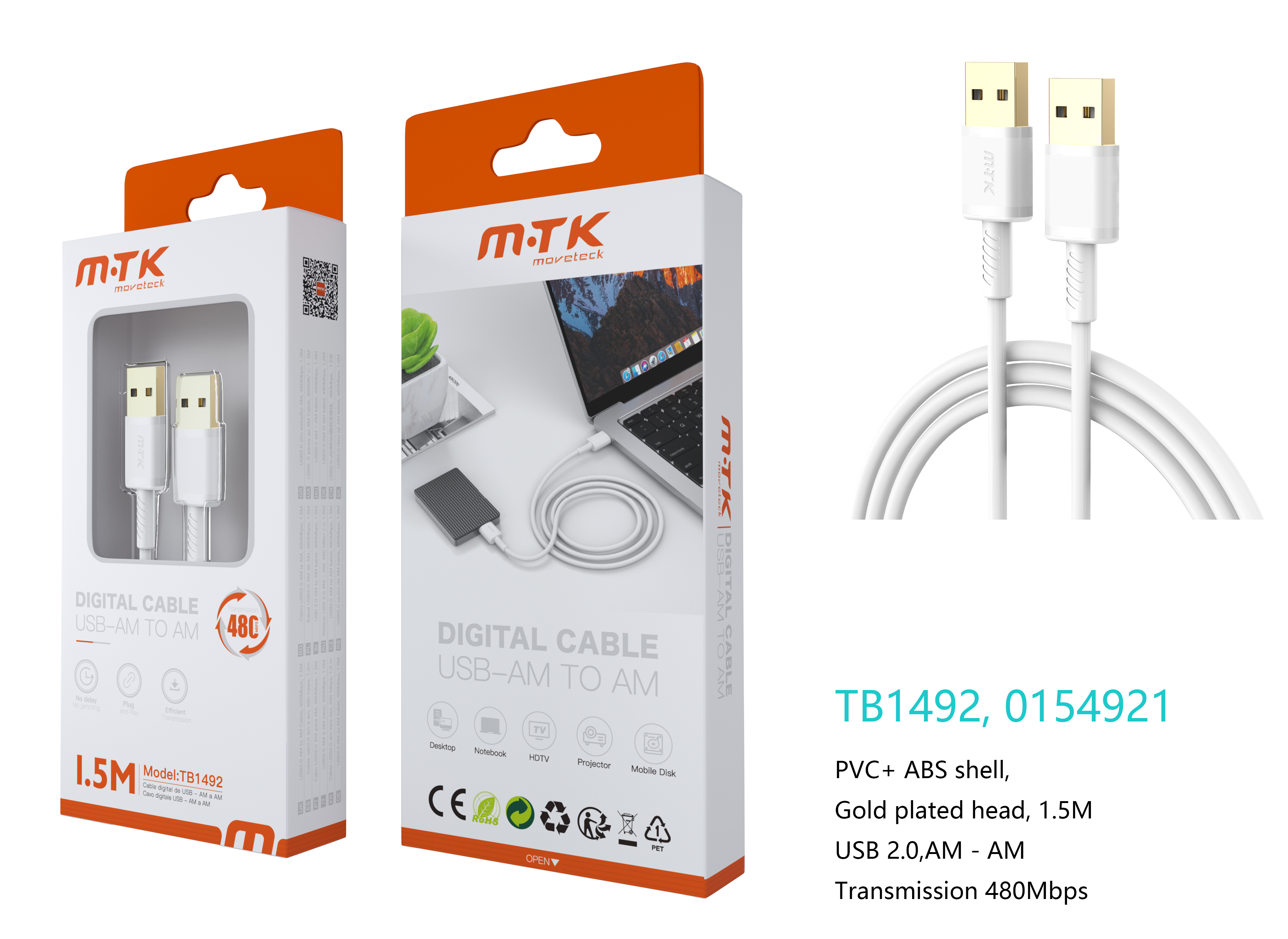 TB1492 BL Luxury Cable USB 2.0 Macho a Macho, 480Mbps, 1.5M , Blanco