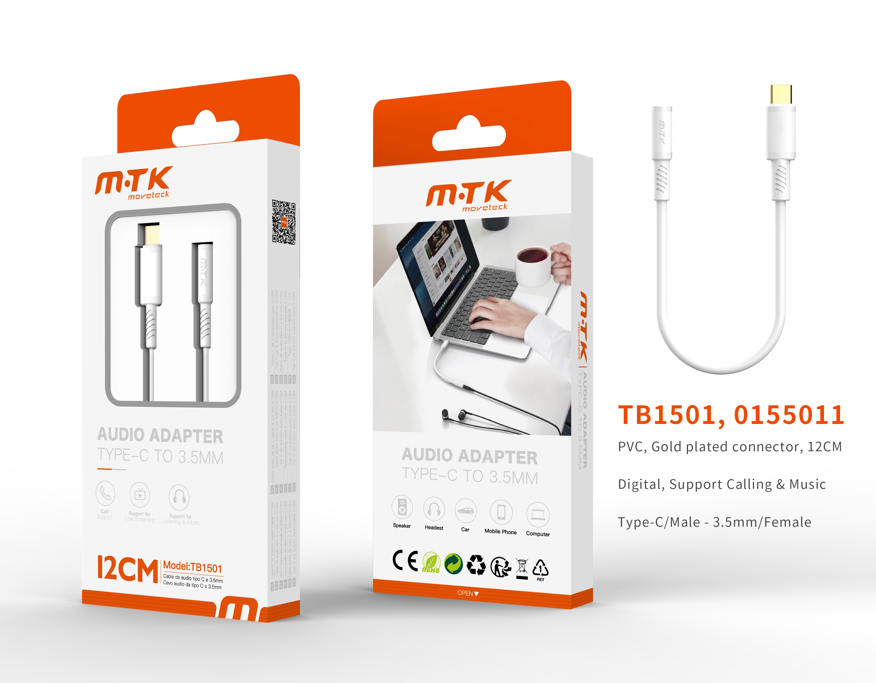 TB1501 BL Luxury Adaptador de audio Digital , Type-C(Macho) a 3.5mm(Hembra),Soporta llamada y Musica