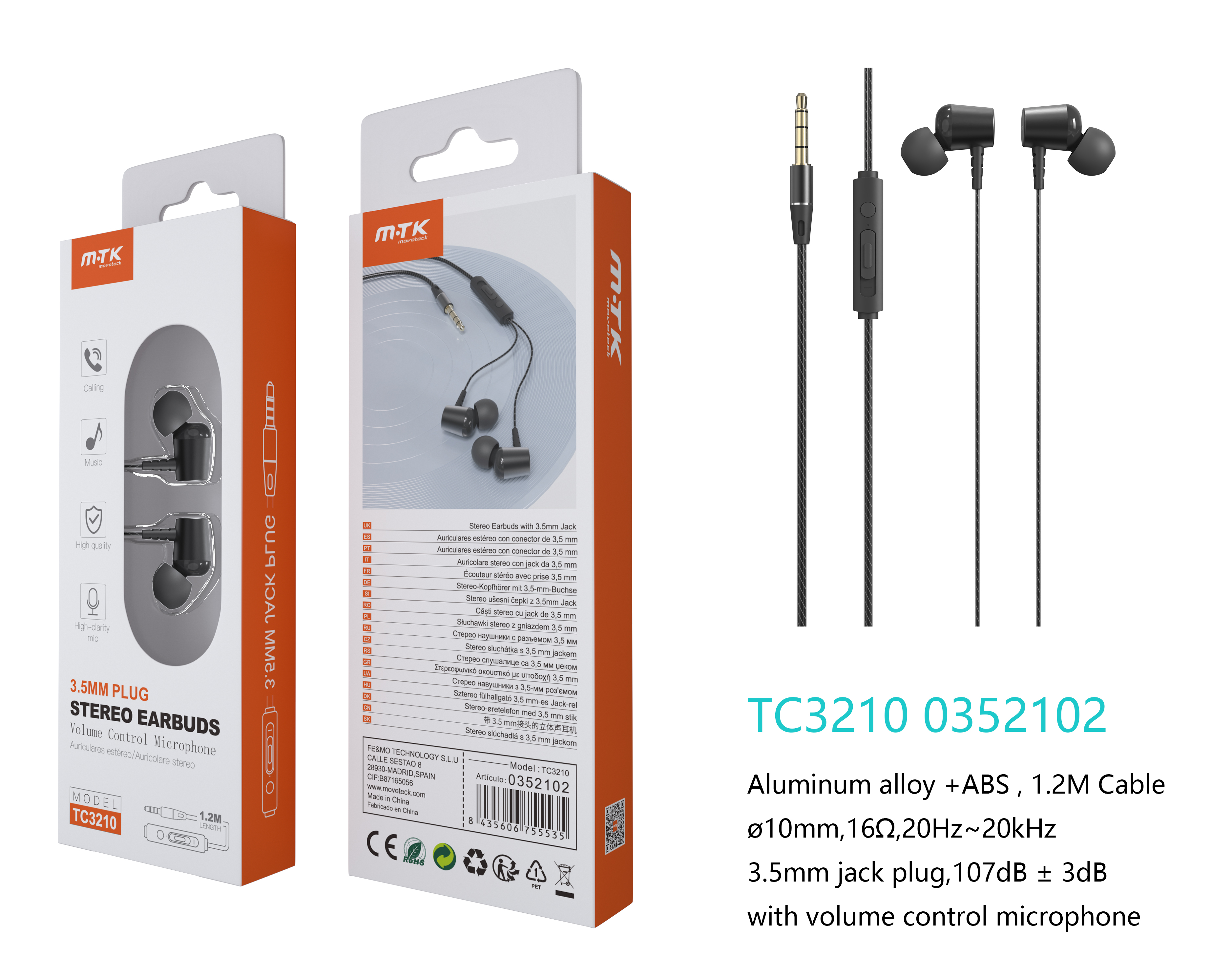 TC3210 NE Auricular Dora con Microfono y  Boton multifuncion, 1.2m,Negro