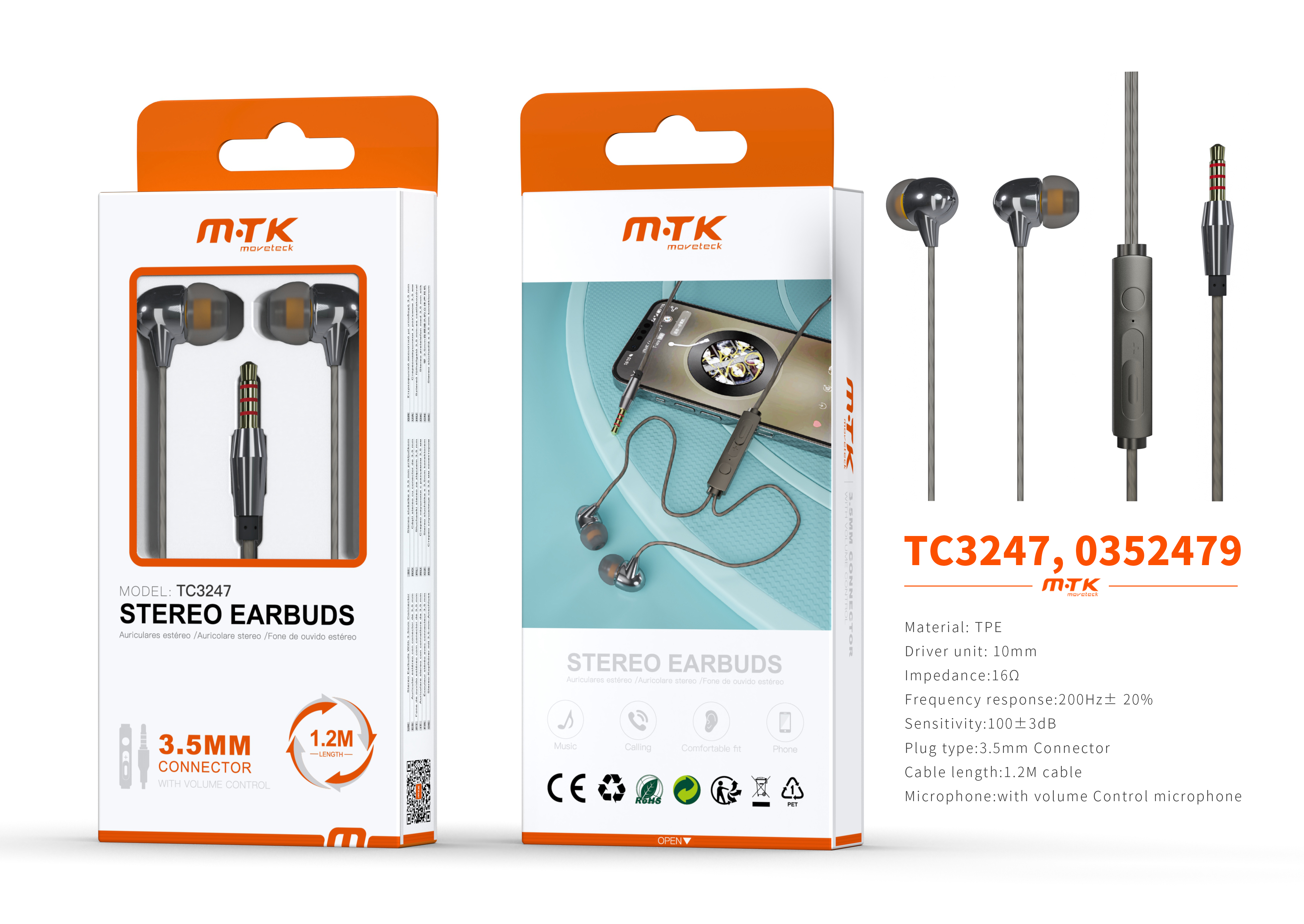 TC3247 GR luxury Auricular Otis con Microfono y  Control de Volumen, Soporta llamada y Musica, Cable 1.2m, Gris