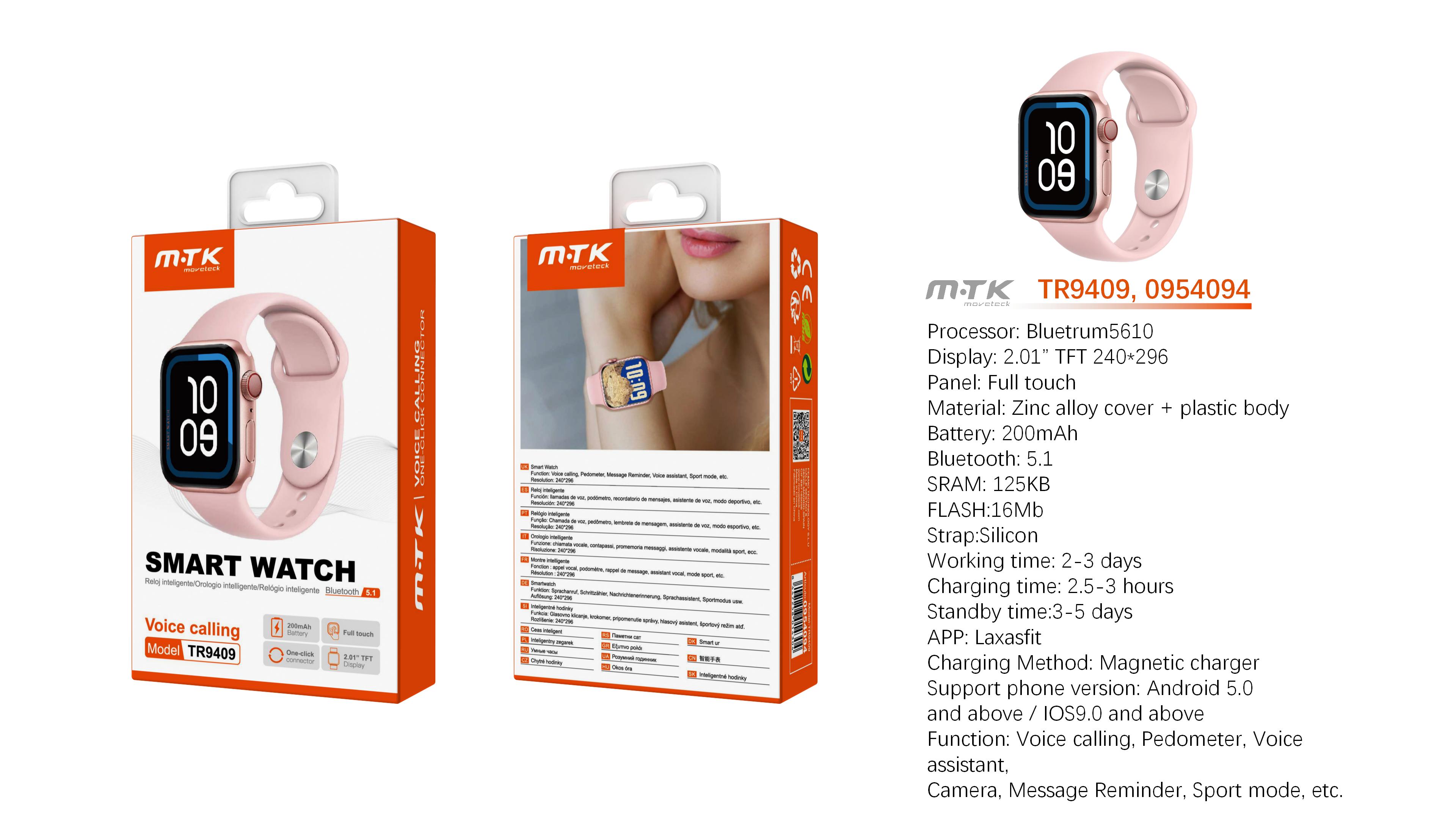 TR9409 RS Reloj Inteligente con bluetooth 5.1, Pantalla tactil de 2.01 pulgadas, Soporta llemadas/Asistente de Voz/ Bateria 200mAh, Soporta Andriod y